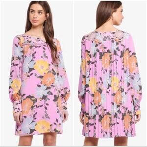 French Connection Shikoku Crepe Flower Long Cuffed Sleeve Tunic Shift Dress